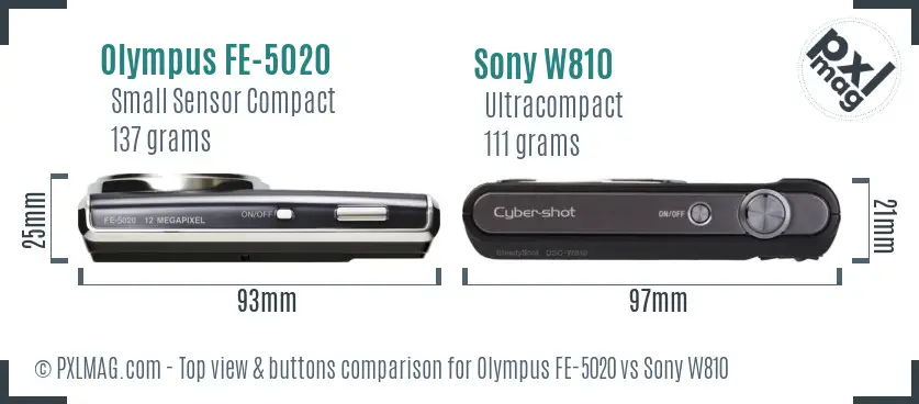 Olympus FE-5020 vs Sony W810 top view buttons comparison