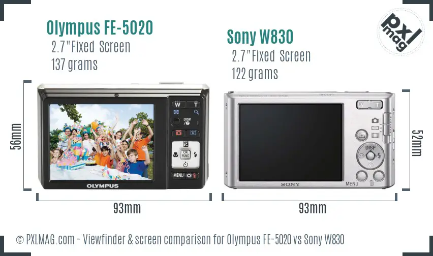 Olympus FE-5020 vs Sony W830 Screen and Viewfinder comparison