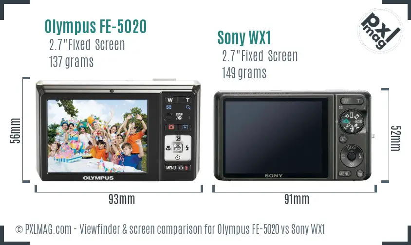 Olympus FE-5020 vs Sony WX1 Screen and Viewfinder comparison