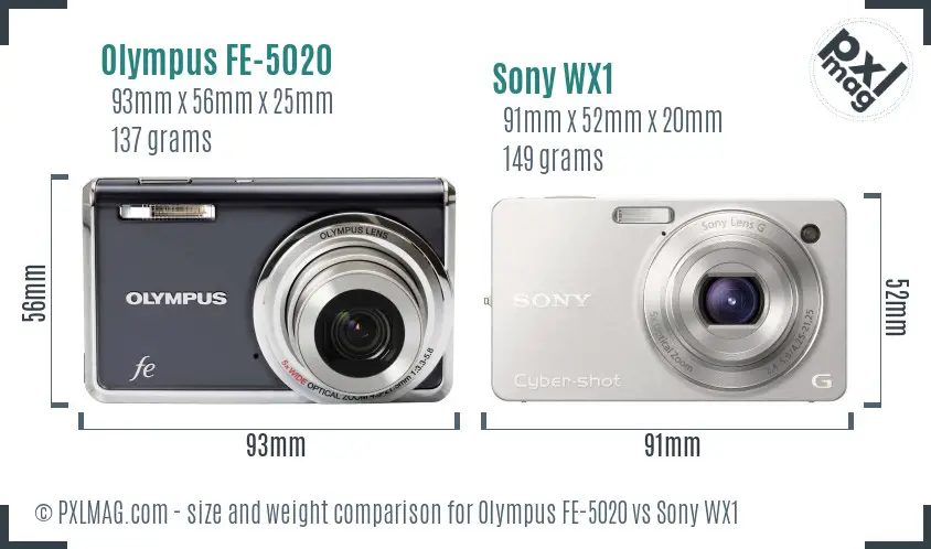 Olympus FE-5020 vs Sony WX1 size comparison