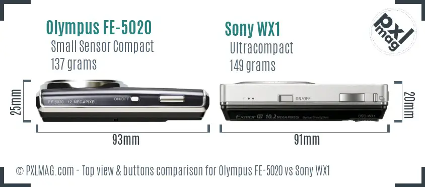 Olympus FE-5020 vs Sony WX1 top view buttons comparison