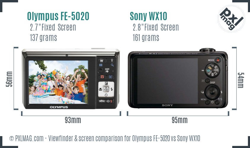 Olympus FE-5020 vs Sony WX10 Screen and Viewfinder comparison
