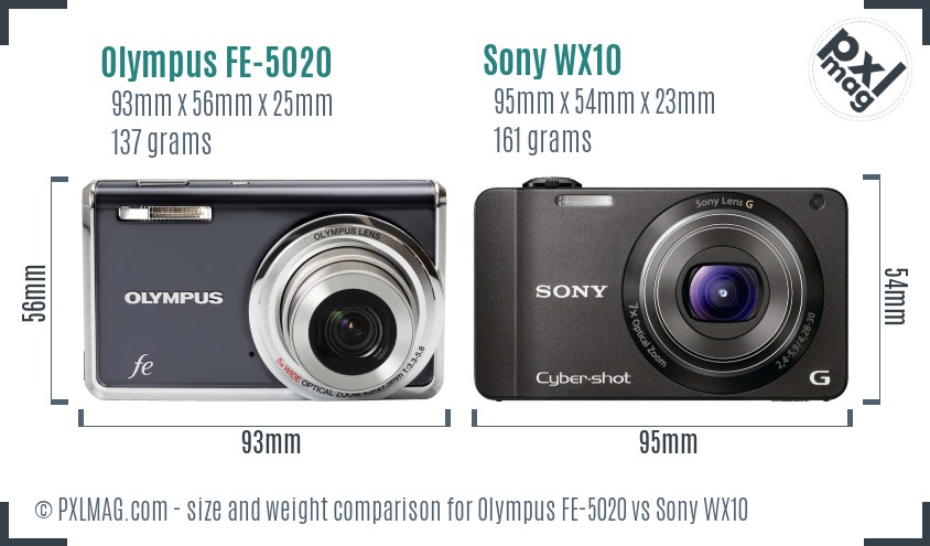 Olympus FE-5020 vs Sony WX10 size comparison