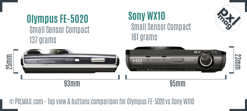 Olympus FE-5020 vs Sony WX10 top view buttons comparison