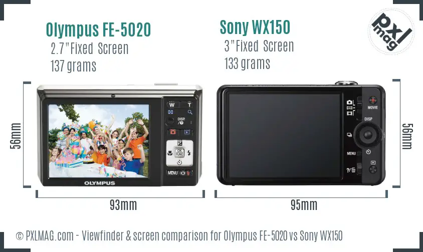 Olympus FE-5020 vs Sony WX150 Screen and Viewfinder comparison