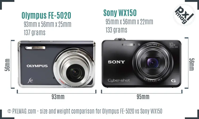 Olympus FE-5020 vs Sony WX150 size comparison