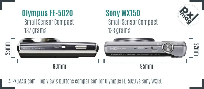 Olympus FE-5020 vs Sony WX150 top view buttons comparison