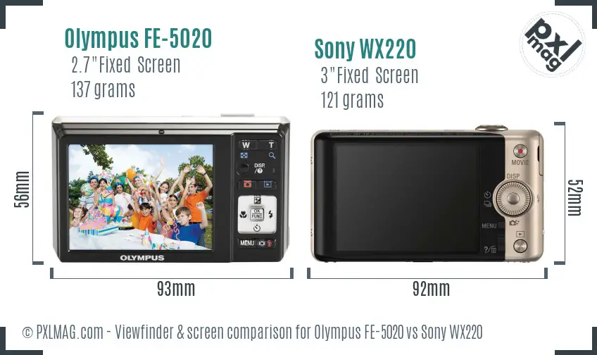 Olympus FE-5020 vs Sony WX220 Screen and Viewfinder comparison