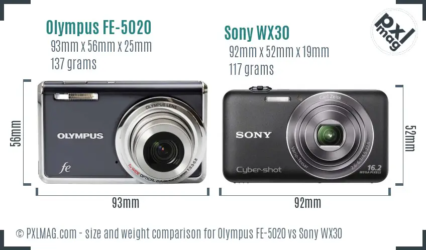 Olympus FE-5020 vs Sony WX30 size comparison