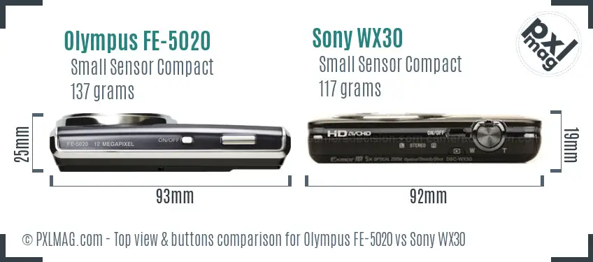 Olympus FE-5020 vs Sony WX30 top view buttons comparison