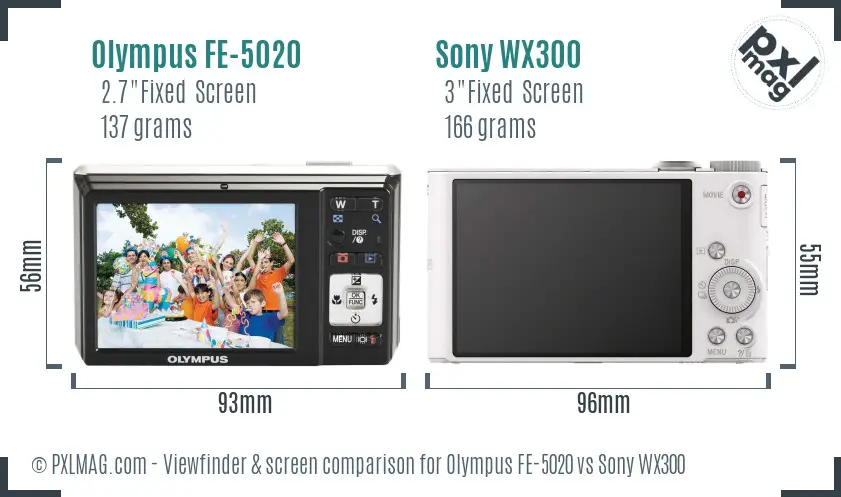 Olympus FE-5020 vs Sony WX300 Screen and Viewfinder comparison