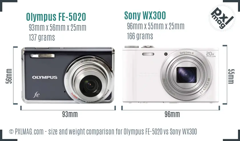 Olympus FE-5020 vs Sony WX300 size comparison