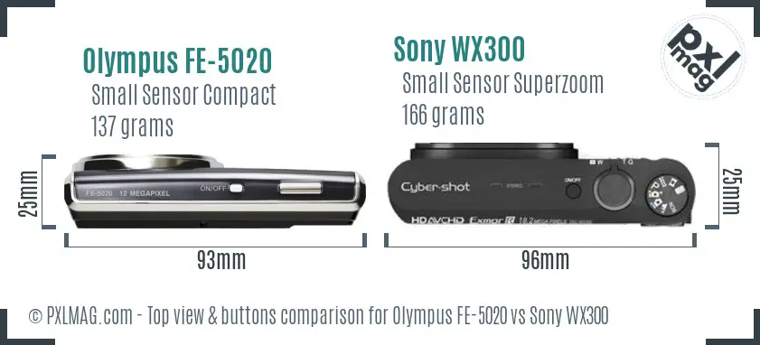 Olympus FE-5020 vs Sony WX300 top view buttons comparison