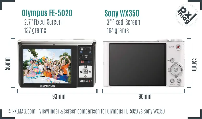 Olympus FE-5020 vs Sony WX350 Screen and Viewfinder comparison