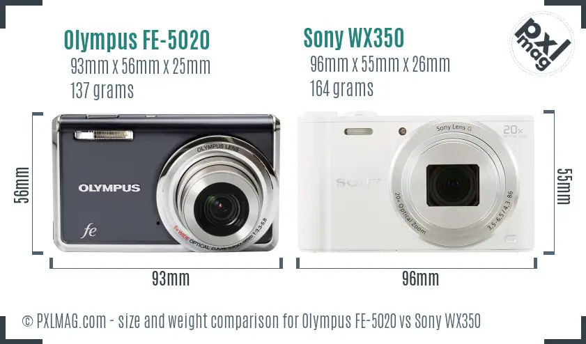 Olympus FE-5020 vs Sony WX350 size comparison