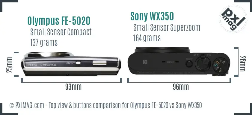 Olympus FE-5020 vs Sony WX350 top view buttons comparison