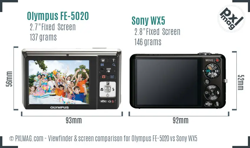 Olympus FE-5020 vs Sony WX5 Screen and Viewfinder comparison
