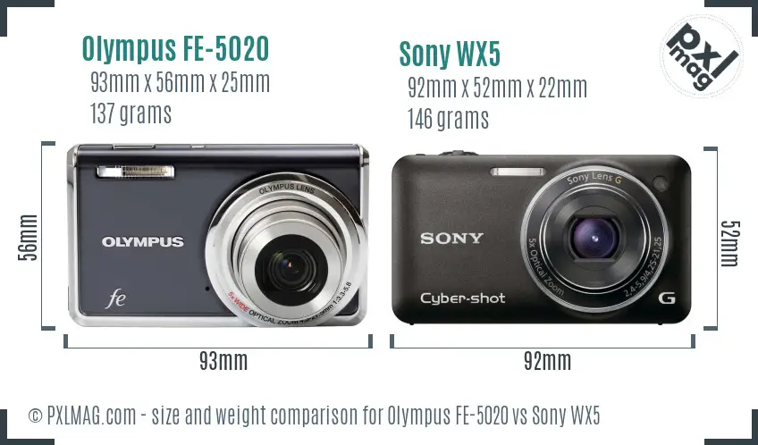 Olympus FE-5020 vs Sony WX5 size comparison
