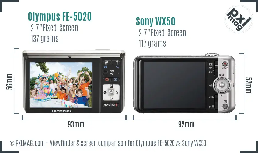 Olympus FE-5020 vs Sony WX50 Screen and Viewfinder comparison