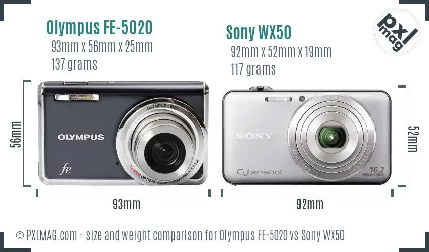 Olympus FE-5020 vs Sony WX50 size comparison