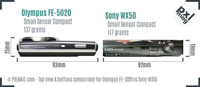 Olympus FE-5020 vs Sony WX50 top view buttons comparison