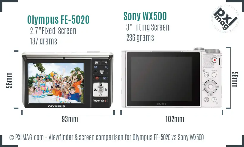 Olympus FE-5020 vs Sony WX500 Screen and Viewfinder comparison