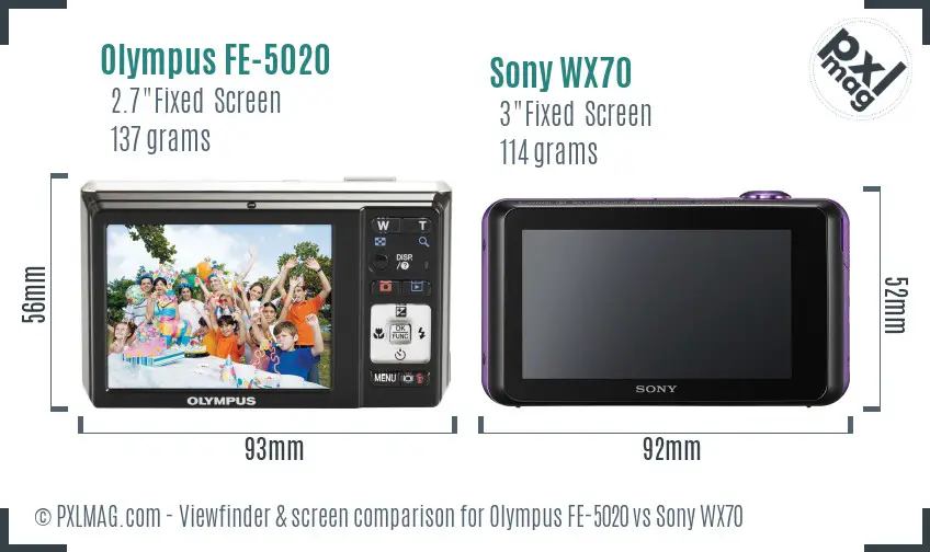 Olympus FE-5020 vs Sony WX70 Screen and Viewfinder comparison