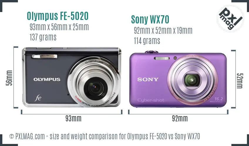 Olympus FE-5020 vs Sony WX70 size comparison