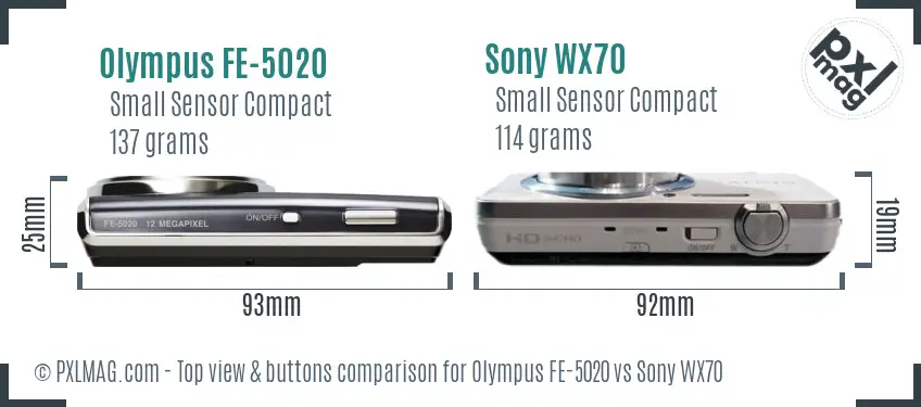Olympus FE-5020 vs Sony WX70 top view buttons comparison