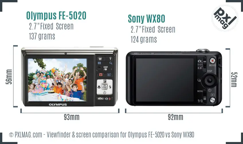 Olympus FE-5020 vs Sony WX80 Screen and Viewfinder comparison