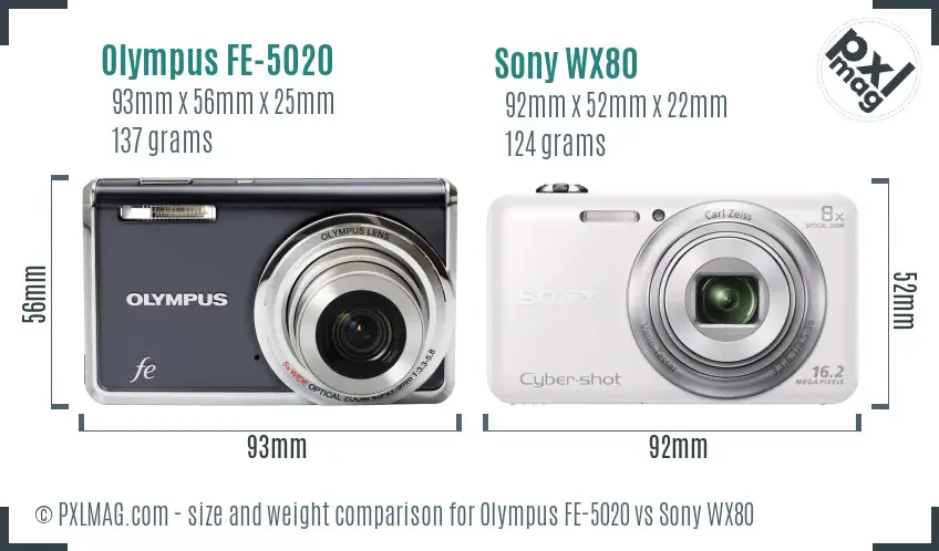 Olympus FE-5020 vs Sony WX80 size comparison