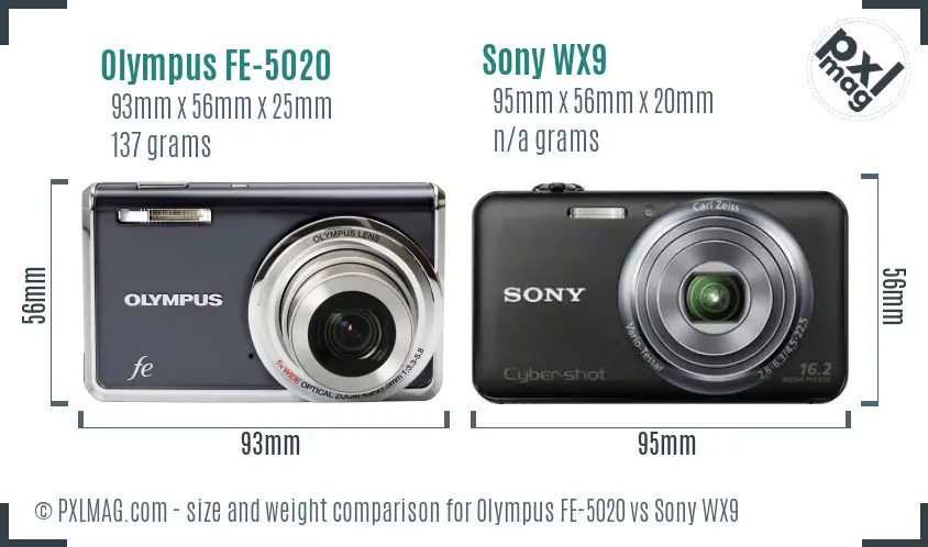 Olympus FE-5020 vs Sony WX9 size comparison