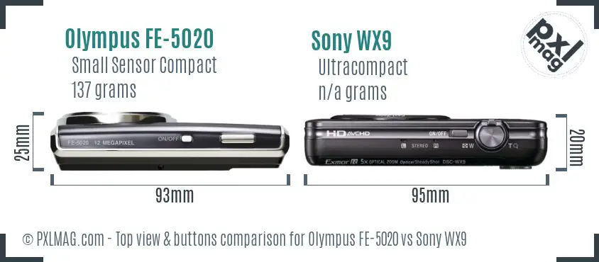 Olympus FE-5020 vs Sony WX9 top view buttons comparison