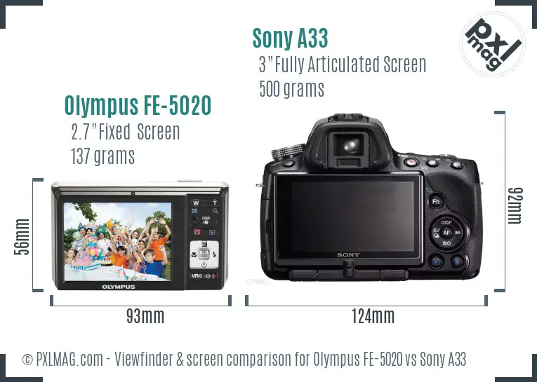 Olympus FE-5020 vs Sony A33 Screen and Viewfinder comparison