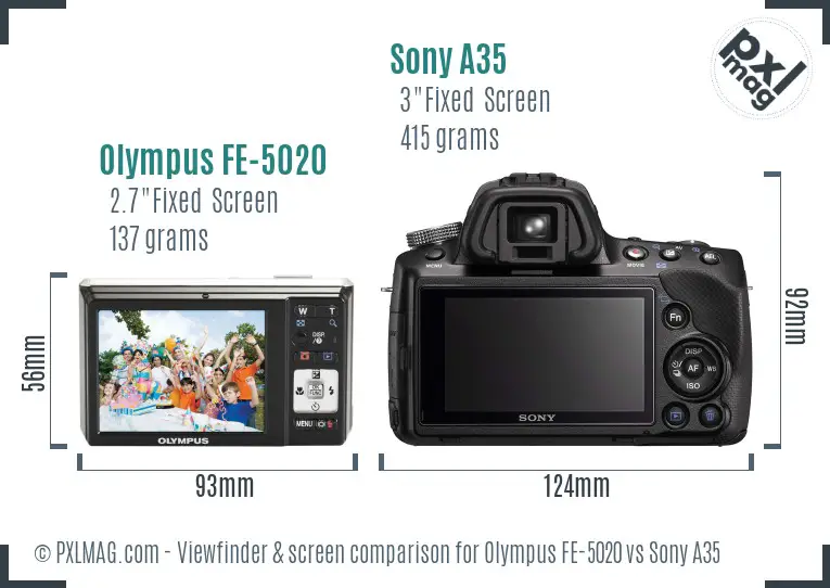 Olympus FE-5020 vs Sony A35 Screen and Viewfinder comparison