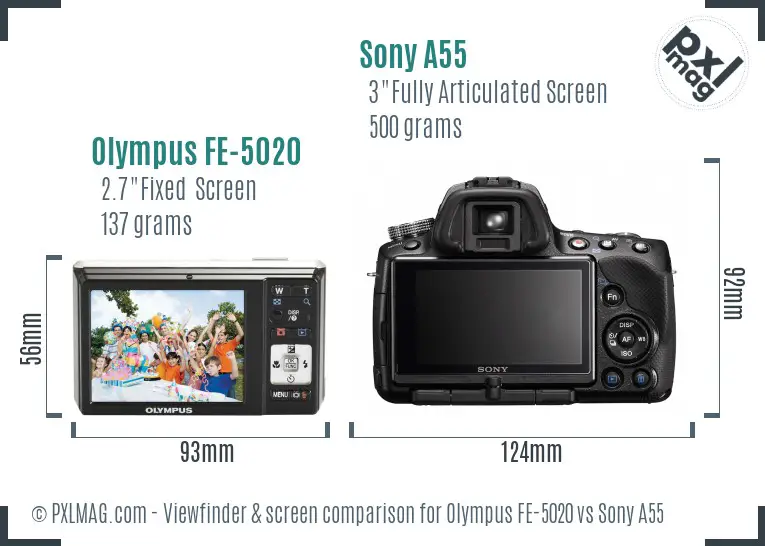 Olympus FE-5020 vs Sony A55 Screen and Viewfinder comparison