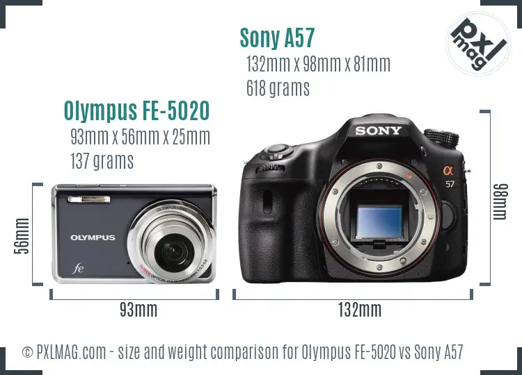 Olympus FE-5020 vs Sony A57 size comparison