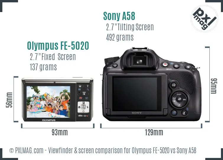 Olympus FE-5020 vs Sony A58 Screen and Viewfinder comparison