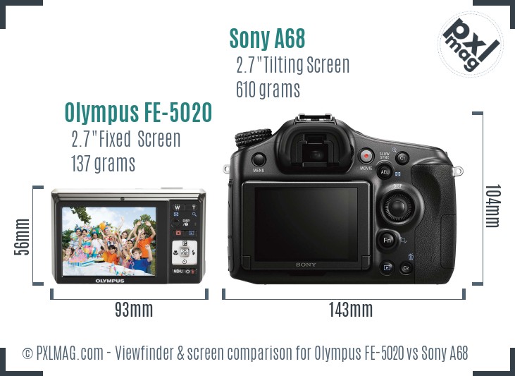 Olympus FE-5020 vs Sony A68 Screen and Viewfinder comparison