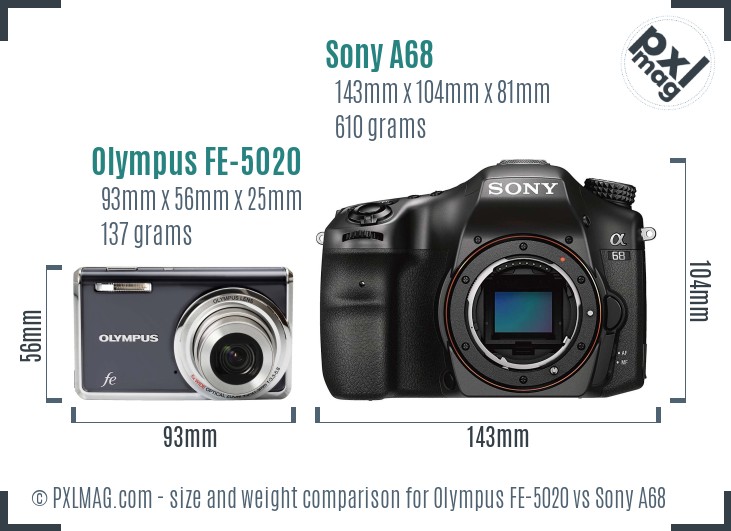 Olympus FE-5020 vs Sony A68 size comparison