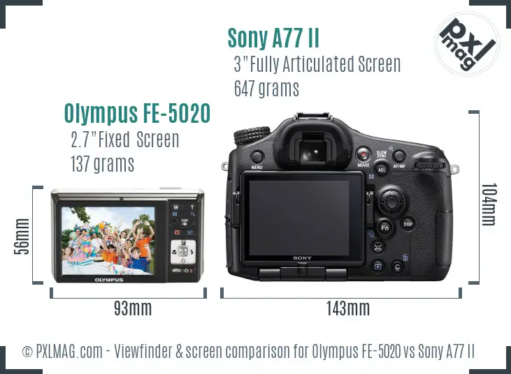 Olympus FE-5020 vs Sony A77 II Screen and Viewfinder comparison