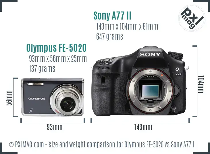 Olympus FE-5020 vs Sony A77 II size comparison
