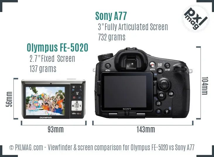 Olympus FE-5020 vs Sony A77 Screen and Viewfinder comparison