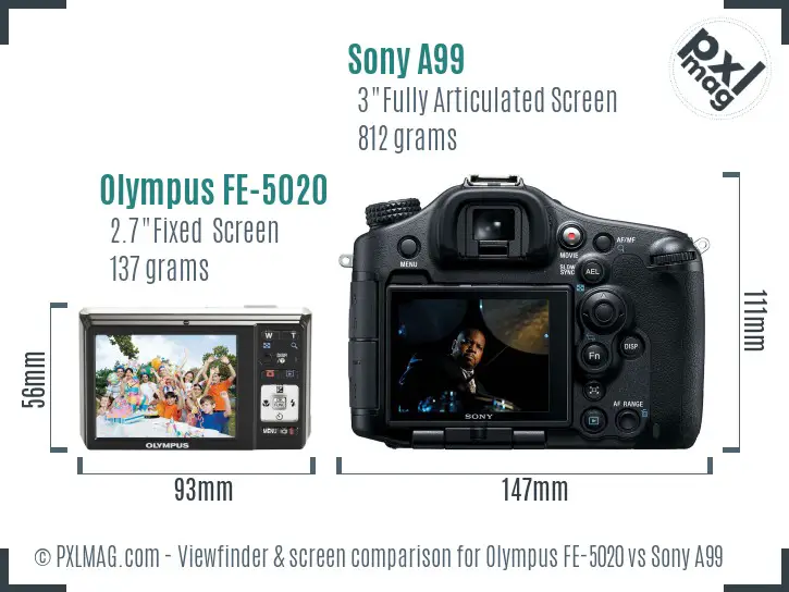 Olympus FE-5020 vs Sony A99 Screen and Viewfinder comparison