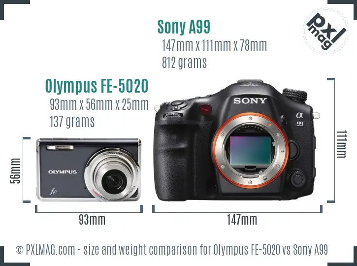 Olympus FE-5020 vs Sony A99 size comparison