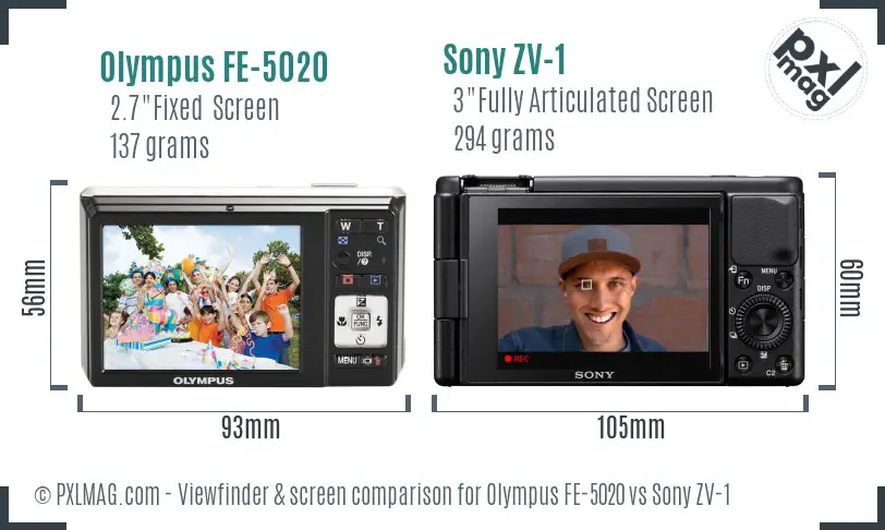 Olympus FE-5020 vs Sony ZV-1 Screen and Viewfinder comparison