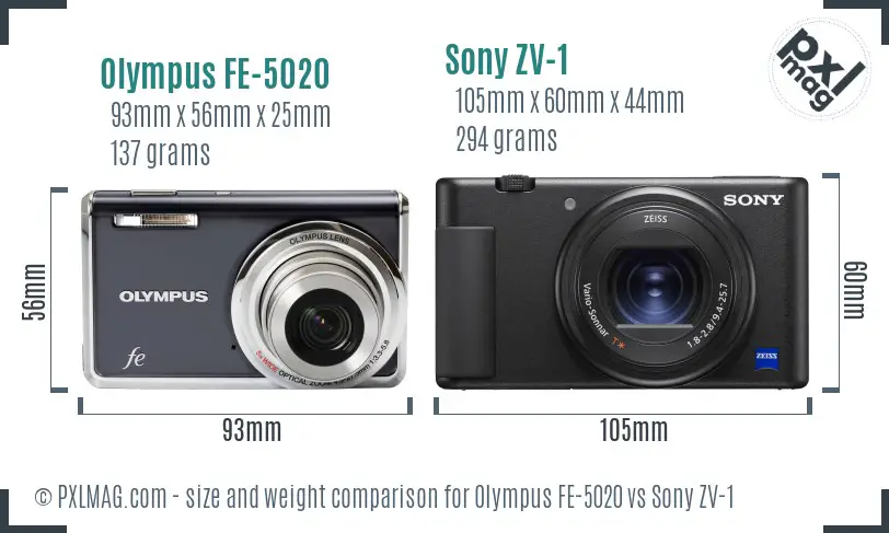 Olympus FE-5020 vs Sony ZV-1 size comparison