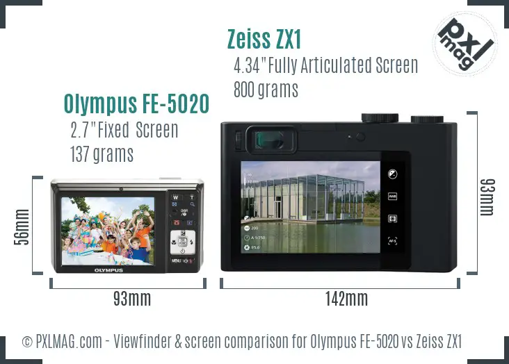 Olympus FE-5020 vs Zeiss ZX1 Screen and Viewfinder comparison