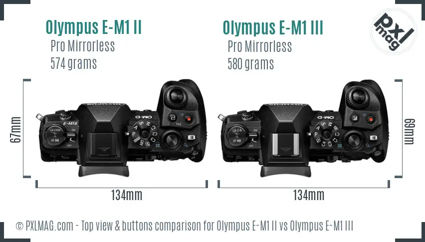 Olympus E-M1 II vs Olympus E-M1 III top view buttons comparison