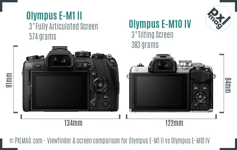 Olympus E-M1 II vs Olympus E-M10 IV Screen and Viewfinder comparison
